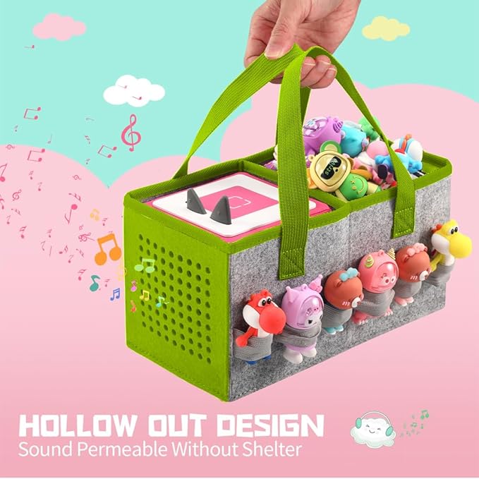 PISOSN Carrying Case for Toniebox Starter Set and Tonies Figurines, Travel Felt Cloth Musical Toy Folding Bag for Toniebox 2 & Accessories (Green)