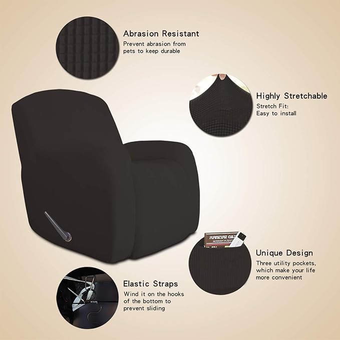 Easy-Going Oversized Recliner Stretch Sofa Slipcover Sofa Cover 1 Piece Furniture Protector Couch Soft with Elastic Bottom Kids,Polyester Spandex Jacquard Small Checks(Oversize Recliner,Chocolate)