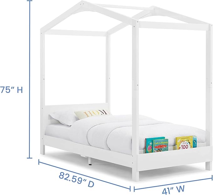 Delta Children Poppy House Wood Twin Bed, Platform Bed - No Box Spring Needed, Bianca White