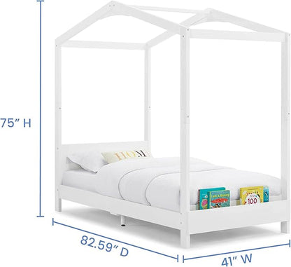 Delta Children Poppy House Wood Twin Bed, Platform Bed - No Box Spring Needed, Bianca White