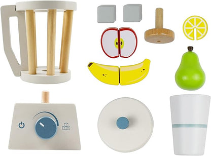 PairPear Smoothie Maker Blender Set - Wooden Toy Mixer Food Play Kitchen 14 pcs Accessories for Kids