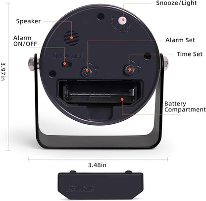 Analog Alarm Clock, Silent Non-Ticking Quartz Movement, Battery-Operated with Snooze & On-Demand Light, Easy to Set Gentle Wake Bedside Desk Clock, Ideal for Home, Travel, Office (Black)