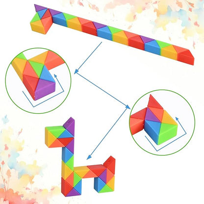 GOLDGE 24 Pack Mini Fidget Snake Cube Puzzle Toys - Party Favors & Goodie Bag Fillers, Travel Toys for Kids Ages 4-8, Rainbow Colors - Bulk Birthday & Back to School Gifts - Stocking Stuffers