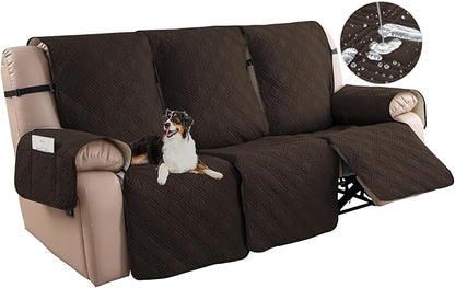 Easehomey Waterproof Recliner Sofa Cover,Non-Slip Reclining Sofa Covers for 3 Seat,Washable Reclining Sofa Cover Furniture Protector with Elastic Straps Pocket for Kids, Pets(Chocolate,3Seat)