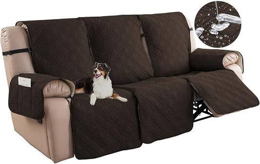 Easehomey Waterproof Recliner Sofa Cover,Non-Slip Reclining Sofa Covers for 3 Seat,Washable Reclining Sofa Cover Furniture Protector with Elastic Straps Pocket for Kids, Pets(Chocolate,3Seat)