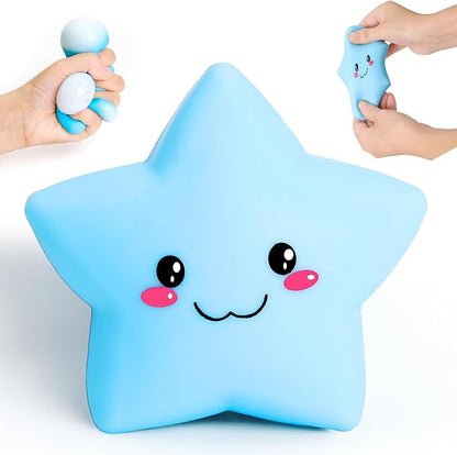 Star Squishy Toys for Kids and Adults, Smile Star Squishies Stress Balls for Stress Relief, Squeeze Toys, Sensory Fidget Toys for Classroom and School Gift , Cute Stretchy Dough Squishy Ball (Blue)
