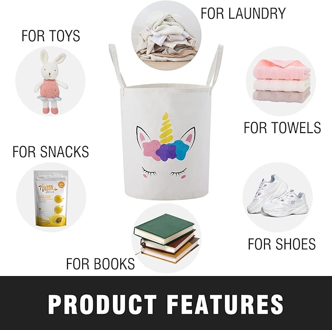 Large Storage Basket for Girls and Boys, Collapsible Laundry Hamper with Long Handles, Toy Bins for Nursery, Kids Room Décor