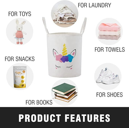 Large Storage Basket for Girls and Boys, Collapsible Laundry Hamper with Long Handles, Toy Bins for Nursery, Kids Room Décor