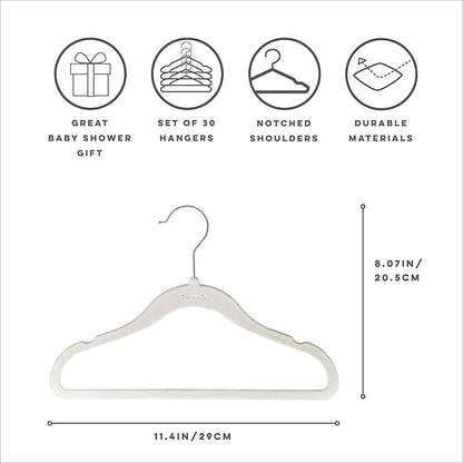 3 Sprouts Velvet Baby Hangers - Non-Slip Hanger for Infant, Toddler, Baby Clothes - Closet Kids Hangers with Slim Design, Nordic Colors, Pack of 30 - Green