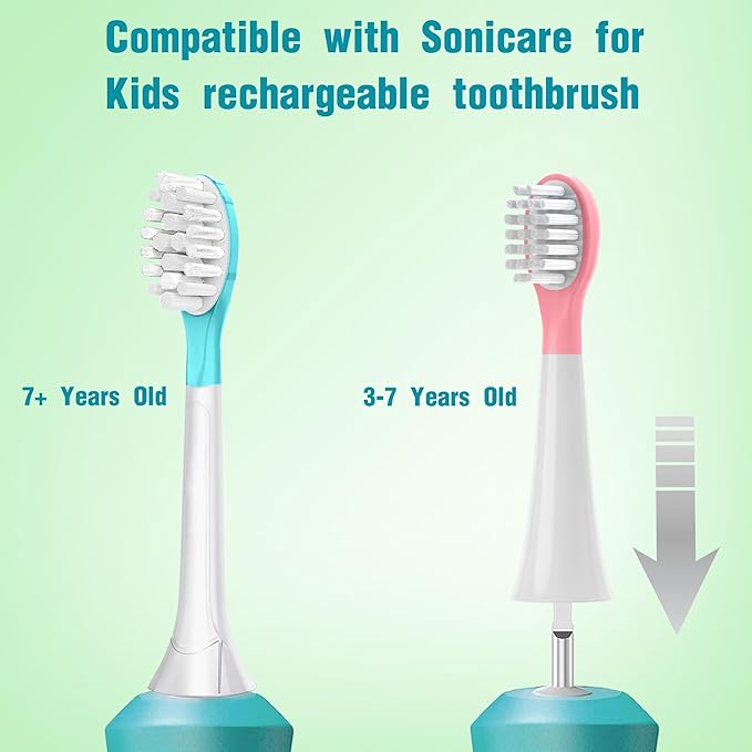 Kids Replacement Toothbrush Head for 7+ Child Soft Brush Blue 8 Pack & 8 Hygienic Cover Premium Quality Compatible with Phillps Kids Electric Toothbrush HX6321, HX6340, HX6032, HX6042 (Total 8 Pack)