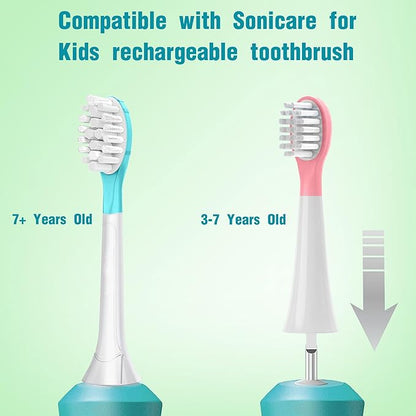 Kids Replacement Toothbrush Head for 7+ Child Soft Brush Blue 8 Pack & 8 Hygienic Cover Premium Quality Compatible with Phillps Kids Electric Toothbrush HX6321, HX6340, HX6032, HX6042 (Total 8 Pack)