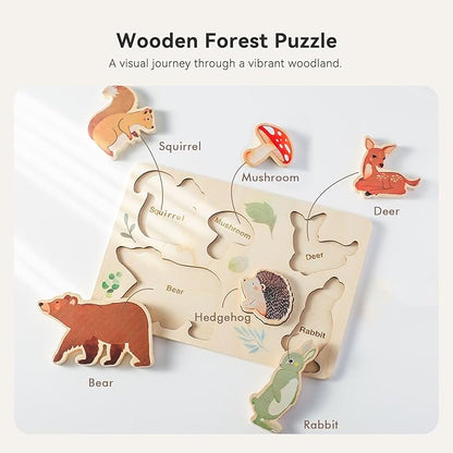 IEATFO 3 Packs Space Ocean Forest Wooden Chunky Puzzles for Toddlers, Wood Puzzles for Kids, Insert Puzzles Each Piece Fits Perfectly, Sturdy and Pegless, Educational Toys