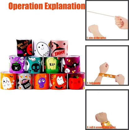 VEYLIN 48 Pieces Halloween Slap Bracelets for Kids, 12 Styles Snap Bracelets Bulk Halloween Giveways for Kids Slap Bracelets Party Favors