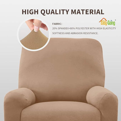 Easy-Going 4 Pieces Microfiber Stretch Recliner Slipcover – Spandex Soft Fitted Sofa Couch Cover, Washable Furniture Protector with Elastic Bottom for Kids, Pet(Recliner, Camel)