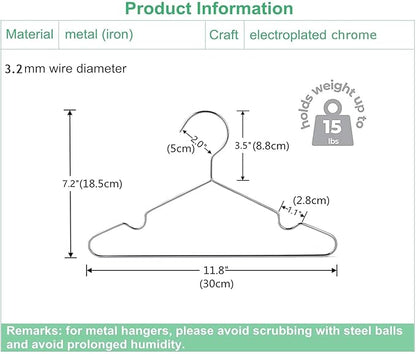 Amber Home 20 Pack 12" Chrome Kids Baby Hangers, Strong Metal Children Clothes Hangers for Closet, Space Saving Infant Hanger for Toddler Coats Pants (Chrome, 20)