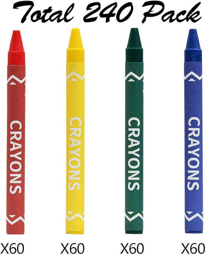 Madisi Crayons Bulk Pack, Regular Size, 4 Colors, 60 Packs, 240 Count