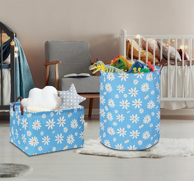 NTAOHAMPER Rectangular Daisy Storage Basket,Collapsible Gift Basket with Handles,Books Box, Room Decor(Daisy)