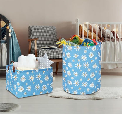 NTAOHAMPER Rectangular Daisy Storage Basket,Collapsible Gift Basket with Handles,Books Box, Room Decor(Daisy)
