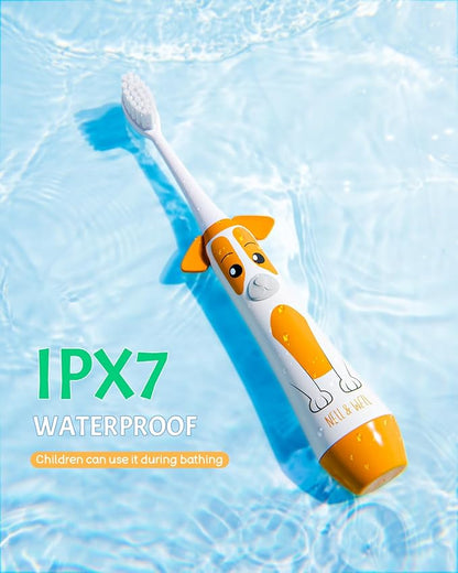 NELL&WELL Kids Electric Toothbrush, 2-Min Timer, 3 Modes with Memory, IPX 7 Waterproof, Battery Powered Kids Toothbrush with 3 Soft Bristles Heads for Children Boys and Girls Ages 3+