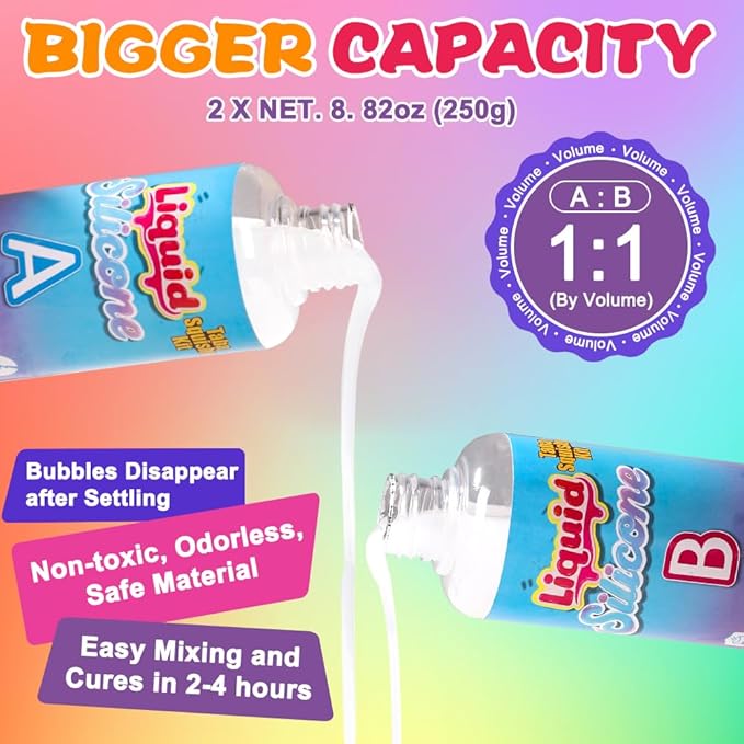 JOICEE Taba Squishy Kit, DIY Squishy Making Kit 18OZ 1:1 AB Liquid Silicone with 6 Molds for Make Your Own Super Soft Squishies Maker Kits Birthday Holiday Gifts Party Favors