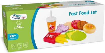 New Classic Toys Wooden Pretend Play Toy for Kids Fast Food Set Cooking Simulation Educational Toys and Color Perception Toy for Preschool Age Toddlers Boys Girls,Multi-Colour Colour