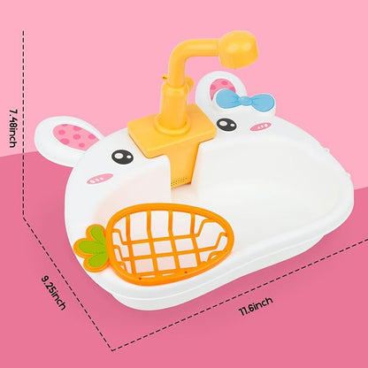 Ruibytree Play Kitchen Sink Toy, Water Toys for Kids with Electronic Dishwasher, Pretend Play Utensils Accessories and Play Cutting Food for Boys and Girls (Rabbit)