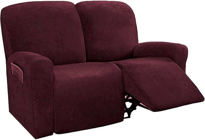 NORTHERN BROTHERS Stretchy Recliner Chair Covers, Velvet Recliner Covers, Lazy Boy Chair Cover (Wine Red, loveseat)