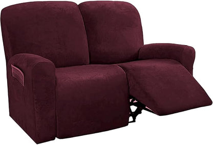 NORTHERN BROTHERS Stretchy Recliner Chair Covers, Velvet Recliner Covers, Lazy Boy Chair Cover (Wine Red, loveseat)