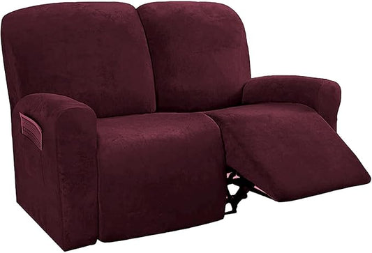 NORTHERN BROTHERS Stretchy Recliner Chair Covers, Velvet Recliner Covers, Lazy Boy Chair Cover (Wine Red, loveseat)