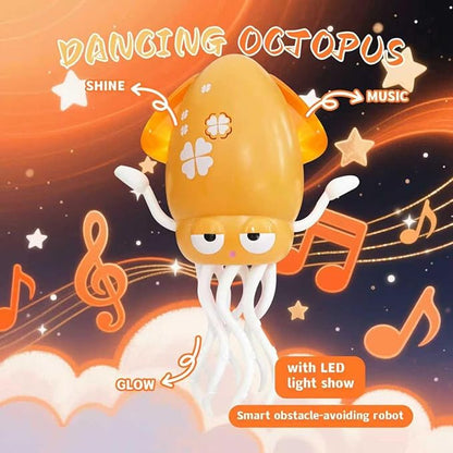 Dancing Octopus Baby Toy – USB Rechargeable Electric Crawling Tummy Time Toy, Magical Musical Squid with LED Lights, Music & Obstacle Avoidance – Birthday Gift for Kids Ages 3Y+ (Yellow)