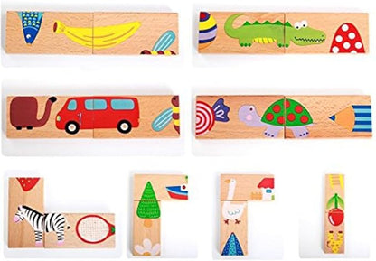 GracesDawn 28 Pcs of Educational Wooden Toy Domino Animal Puzzles Kids Game Gift