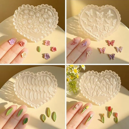 4Pcs Heart Shaped Polymer Clay Molds, Embossing for Polymer Clay, Resin, Jewelry Making, Earring Charms, Scrapbooking, DIY Crafts, Non-Stick, Easy Release Clay Tools for Beginners & Professionals
