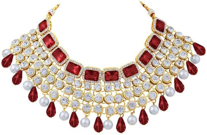 Aheli Kundan and Simulated Colored Stones Indian Ethnic Maang Tikka Necklace and Earrings Set Bollywood Festive Statement Jewelry Gift for Women