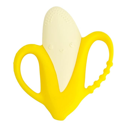 Infantino Lil' Nibbles Textured Silicone Baby Teether - Sensory Exploration and Teething Relief with Easy to Hold Handles, Yellow Banana, 0+ Months