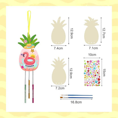 Fennoral 9 Pack Pineapple Wind Chime Kit for Kids Make Your Own Pineapple Wind Chime Wooden Arts and Crafts for Girls Boys DIY Coloring Pineapple for Hawaii Summer Art Activity Birthday Party