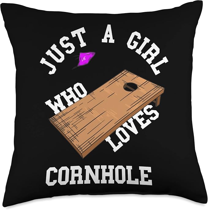 Just A Girl Who Loves Cornhole Bean Bag Toss Game Player Throw Pillow, 18x18, Multicolor