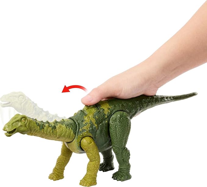 Mattel Jurassic World Wild Roar Dinosaur Toy with Sound & Attack Move, Nigersaurus Posable Action Figure Includes Digital Play, 11 inches Long