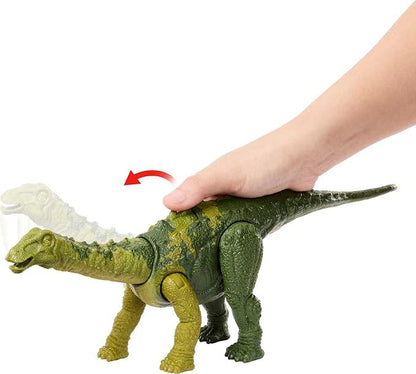 Mattel Jurassic World Wild Roar Dinosaur Toy with Sound & Attack Move, Nigersaurus Posable Action Figure Includes Digital Play, 11 inches Long