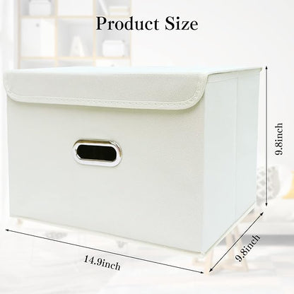 STOREONE Fabric Storage Cube Bins Foldable Organizer Container Collapsible Basket with Lids and Metal Handles, for Home, Bedroom, Closet 6 Pcs (Creamy-White)