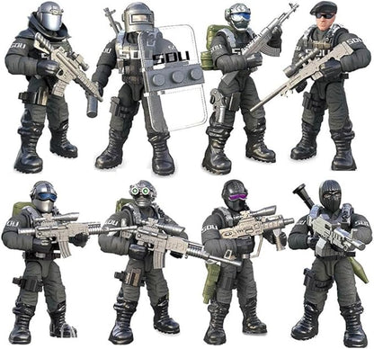 8 PCS Building Block City Policeman Action Mini-Figures with Multiple Military Weapons Accessories SWAT Model Equipment Assembly Building Toys Party Favors Gift for Boys