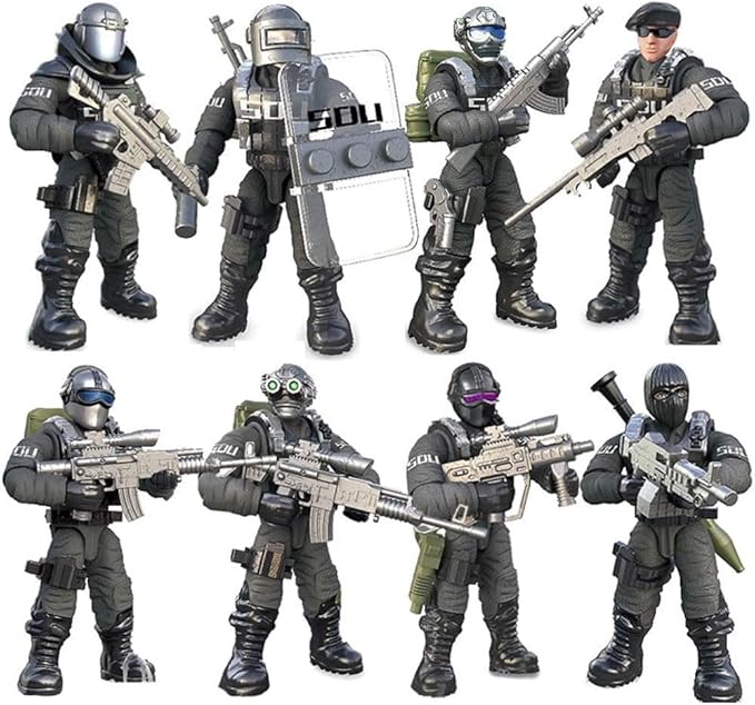 8 PCS Building Block City Policeman Action Mini-Figures with Multiple Military Weapons Accessories SWAT Model Equipment Assembly Building Toys Party Favors Gift for Boys