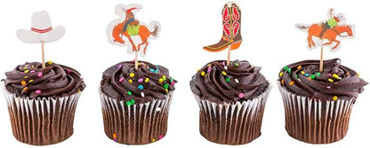 Restaurantware-Wild West Cupcake Toppers, 24 Assorted Western Cupcake Toppers - Includes Cowboys On Horses, A Cowboy Hat, And Cowboy Boot, For Dessert Or Pastry Display, Paper Birthday Decorations