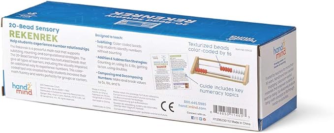 hand2mind 20 Bead Wooden Sensory Rekenrek, Abacus for Kids Math, Math Manipulatives Kindergarten, Counting Rack for Kids, Counters for Kids Math, Educational Toys for Elementary Kids (Set of 1)