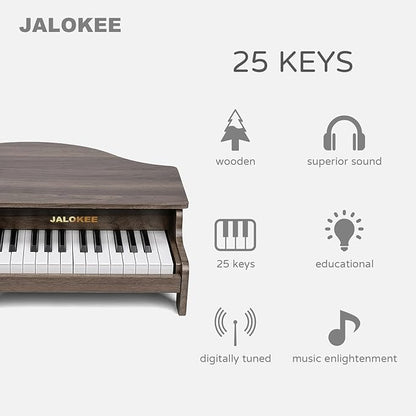 Kids Piano Keyboard, 25 Keys Grand Piano for Kids, Mini Music Educational Instrument Toy, Volume Adjustable, Wood Toy for Toddlers Girls Boys (Walnut)