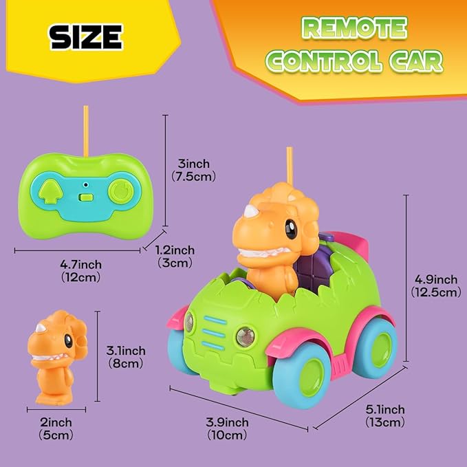 Nueplay Remote Control Car for Toddler Age 2 3 4 5, Electric RC Car Toys with Light & Music, Toddler Dinosaur Toys, Dino Figures Truck Race Car Vehicles, Christmas Birthday Gift for Boys & Girls