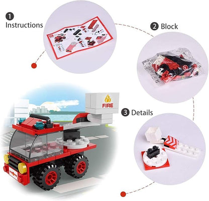 FUN LITTLE TOYS 12 Boxes Fire Rescue Vehicles Mini Building Blocks Party Favors for Kids 8-12, Car Building Kit, 3D Assembly Cars for Easter Eggs Empty, Kids Prizes in Bulk for School