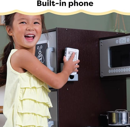 KidKraft Uptown Espresso Wooden Play Kitchen with Play Phone, Chalkboard & Towel Rack, Espresso
