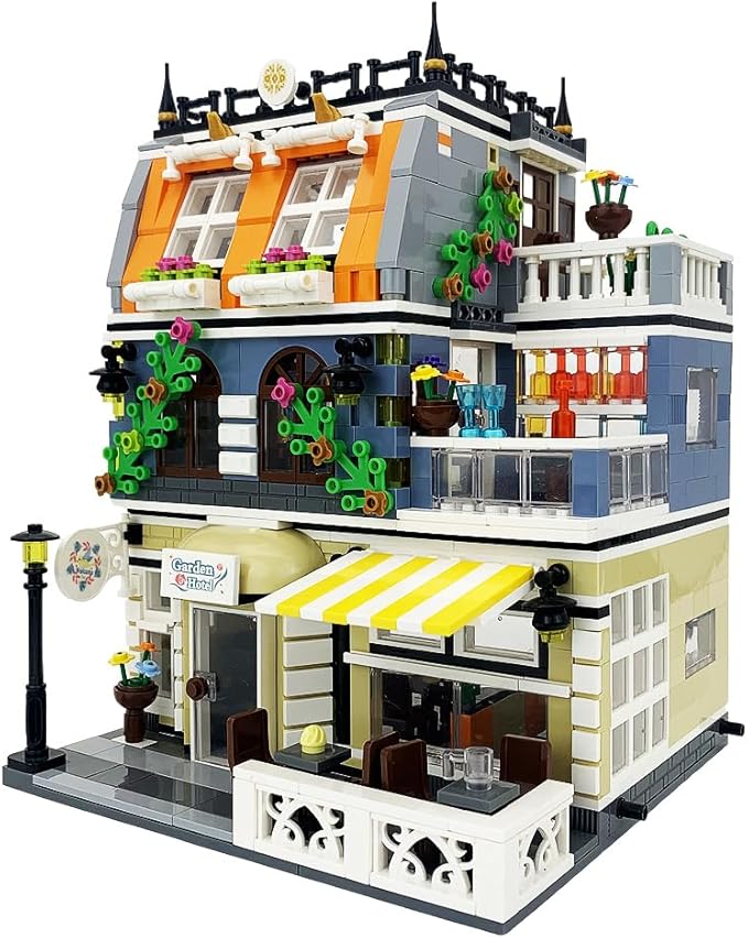 ENJBRICK Garden Hotel Assembly Square Building kit,Modular House Building Blocks Model Set for Teens and Adults.Collectible Display Toy Building Set 1316 PCS