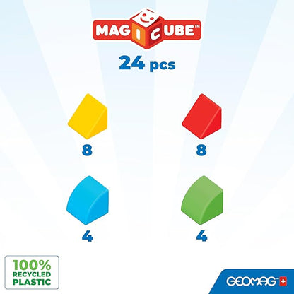 Geomag MagiCube 24-pc Magnetic Blocks Set for Toddlers & Kids Ages 1-5 | Swiss-Made STEM Educational Toy Made from 100% Recycled Plastic | Creative Early Learning Play