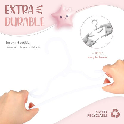 HOUSE DAY Plastic Baby Hangers for Closet 20 Pack, Durable Plastic Kids Hangers for Baby Clothes, Thin & Compact Childrens Hangers, Space Saving White Baby Hangers, Small Hangers for Kids Clothes